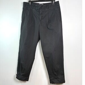 Vince Cropped Pants Pleated Cuffed‎ Trousers Black Cotton Blend Casual Size 10